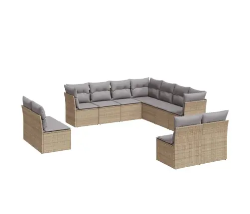 11-Daļīgs Dārza Dīvāna Komplekts, Matrači, Bēša Pe Rotangpalma Vidaxl