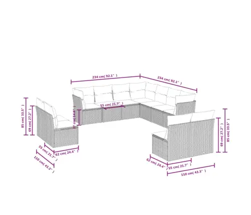 11-Daļīgs Dārza Dīvāna Komplekts, Matrači, Bēša Pe Rotangpalma Vidaxl