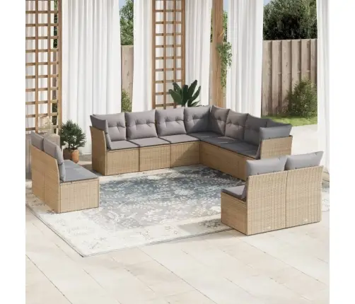 11-Daļīgs Dārza Dīvāna Komplekts, Matrači, Bēša Pe Rotangpalma Vidaxl