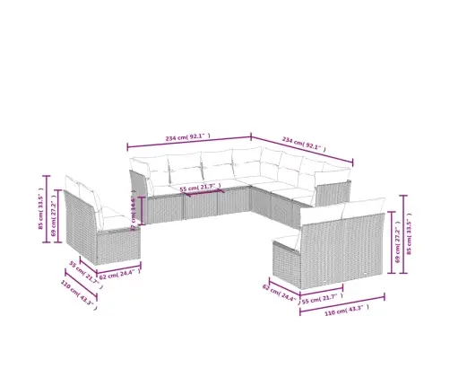 11-Daļīgs Dārza Dīvāna Komplekts, Matrači, Brūna Pe Rotangpalma Vidaxl