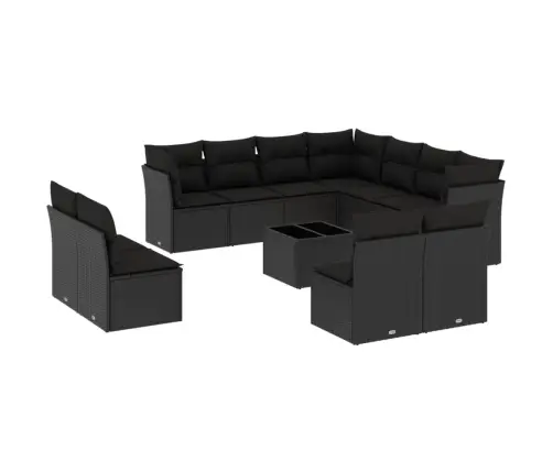 Sofos Komplektas Su Pagalvėlėmis, 12 Dalių, Juodas, Poliratanas