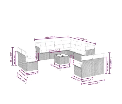 Sofos Komplektas Su Pagalvėlėmis, 12 Dalių, Juodas, Poliratanas