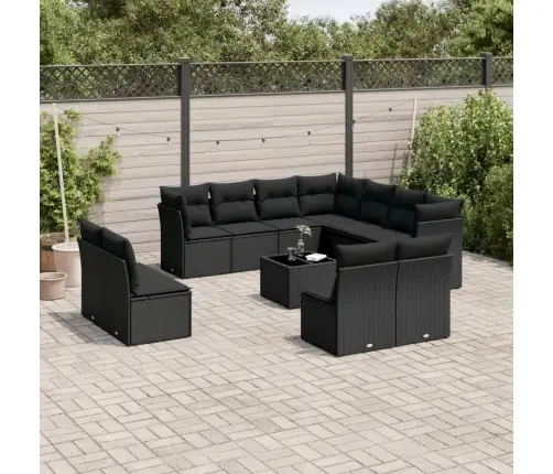 Sofos Komplektas Su Pagalvėlėmis, 12 Dalių, Juodas, Poliratanas