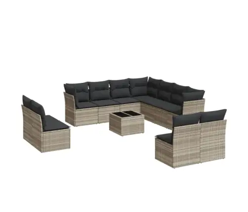 12-Daļīgs Dārza Dīvāna Komplekts Ar Matračiem, Pelēka Pe Pinums Vidaxl