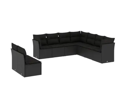 9-Daļīgs Dārza Dīvāna Komplekts, Matrači, Melna Pe Rotangpalma Vidaxl