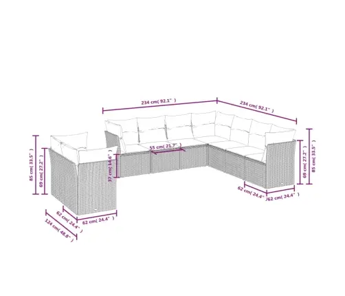 9-Daļīgs Dārza Dīvāna Komplekts, Matrači, Melna Pe Rotangpalma Vidaxl