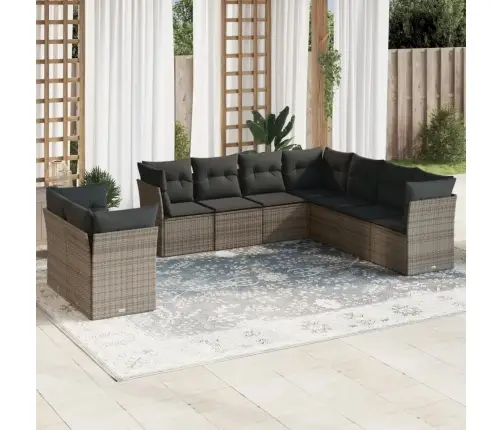 9-Daļīgs Dārza Dīvāna Komplekts Ar Matračiem, Pelēks Pe Pinums Vidaxl