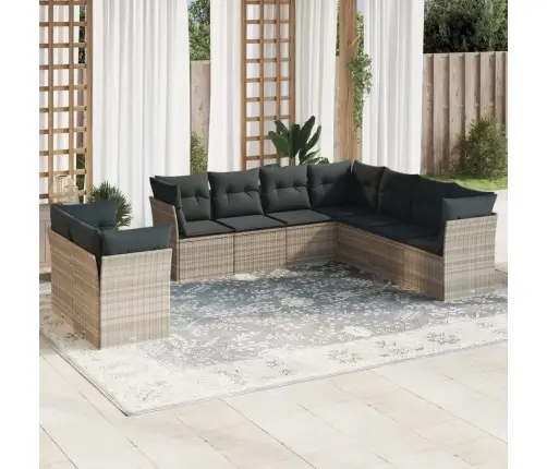 9-Daļīgs Dārza Dīvāna Komplekts,Matrači, Gaiši Pelēka Pe Pinums Vidaxl