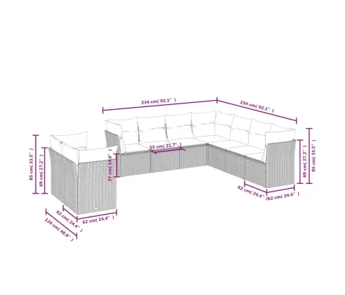 9-Osaline Aiadiivani Komplekt Patjadega, Pruun, Polürotang