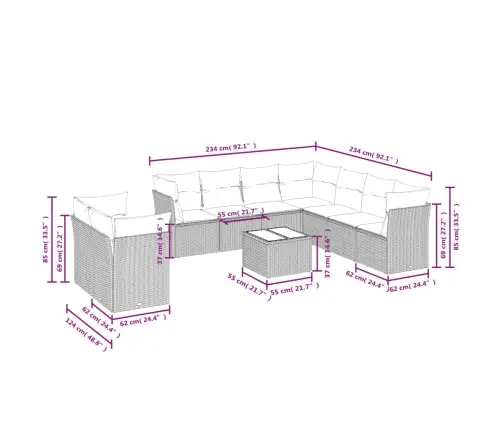 10-Daļīgs Dārza Dīvāna Komplekts, Matrači, Melna Pe Rotangpalma Vidaxl