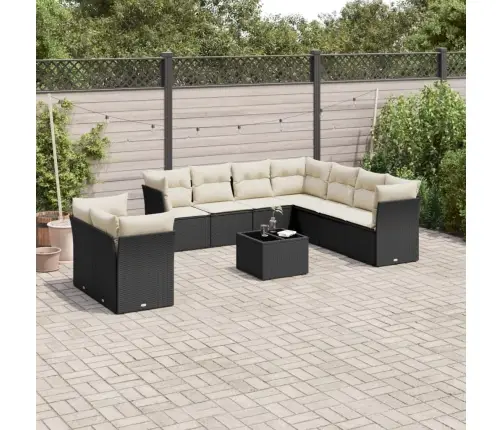 10-Daļīgs Dārza Dīvāna Komplekts, Matrači, Melna Pe Rotangpalma Vidaxl