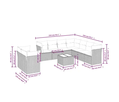Sodo Komplektas Su Pagalvėlėmis, 10 Dalių, Pilkas, Poliratanas