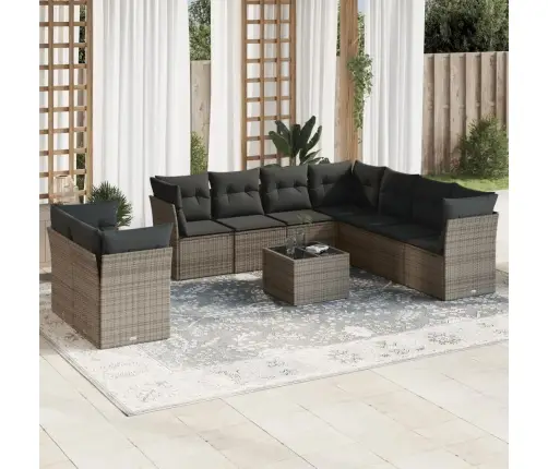 Sodo Komplektas Su Pagalvėlėmis, 10 Dalių, Pilkas, Poliratanas