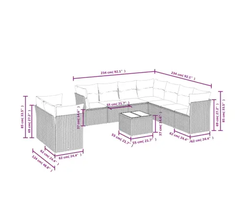 10-Osaline Aiadiivani Komplekt Patjadega, Helehall, Polürotang
