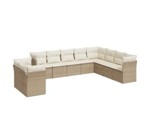 10-Daļīgs Dārza Dīvāna Komplekts, Matrači, Bēša Pe Rotangpalma Vidaxl