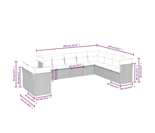 10-Daļīgs Dārza Dīvāna Komplekts, Matrači, Bēša Pe Rotangpalma Vidaxl