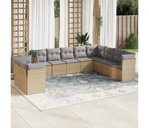 Sofos Komplektas Su Pagalvėlėmis, 10 Dalių, Smėlio, Poliratanas