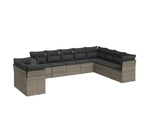 10-Daļīgs Dārza Dīvāna Komplekts Ar Matračiem, Pelēks Pe Pinums Vidaxl