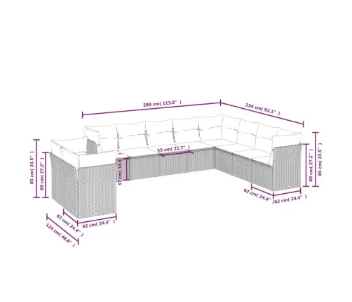 10-Osaline Aiadiivani Komplekt Patjadega, Helehall, Polürotang