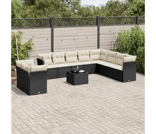 Sodo Komplektas Su Pagalvėlėmis, 11 Dalių, Juodas, Poliratanas