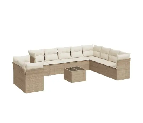 11-Daļīgs Dārza Dīvāna Komplekts, Matrači, Bēša Pe Rotangpalma Vidaxl