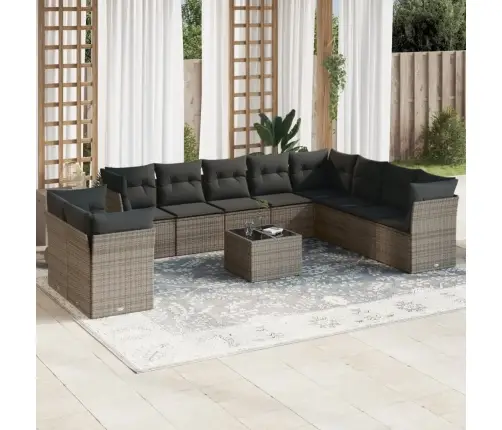 Sodo Komplektas Su Pagalvėlėmis, 11 Dalių, Pilkas, Poliratanas