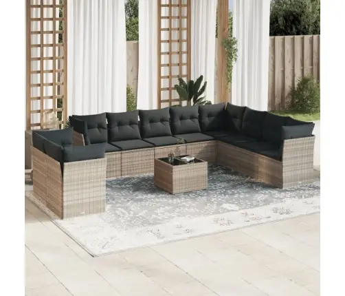 11-Daļīgs Dārza Dīvāna Komplekts Ar Matračiem, Pelēka Pe Pinums Vidaxl