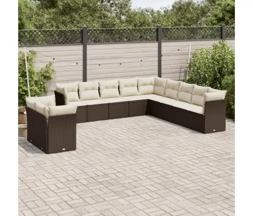 11-Daļīgs Dārza Dīvāna Komplekts, Matrači, Brūna Pe Rotangpalma Vidaxl