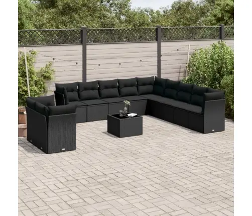 Sofos Komplektas Su Pagalvėlėmis, 12 Dalių, Juodas, Poliratanas