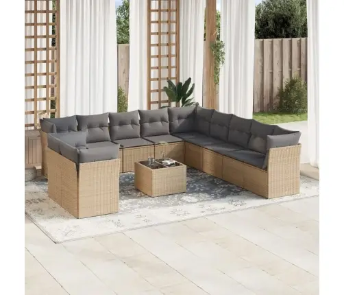 12-Daļīgs Dārza Dīvāna Komplekts, Matrači, Bēša Pe Rotangpalma Vidaxl