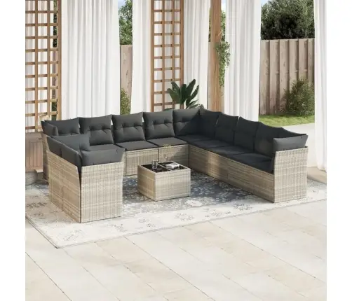 Sodo Komplektas Su Pagalvėlėmis, 12 Dalių, Pilkas, Poliratanas