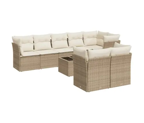 9-Daļīgs Dārza Dīvānu Komplekts, Matrači, Bēša Pe Rotangpalma Vidaxl