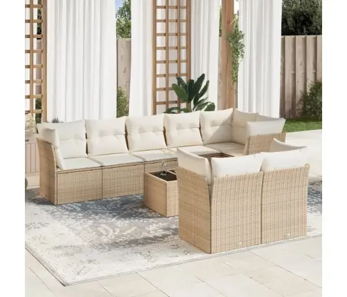 9-Daļīgs Dārza Dīvānu Komplekts, Matrači, Bēša Pe Rotangpalma Vidaxl