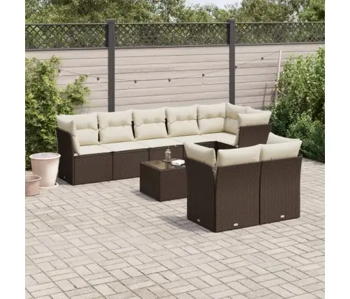 9-Daļīgs Dārza Dīvāna Komplekts, Matrači, Brūna Pe Rotangpalma Vidaxl