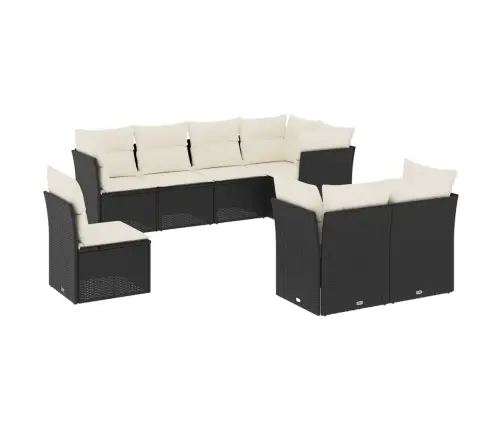 Sofos Komplektas Su Pagalvėlėmis, 8 Dalių, Juodas, Poliratanas