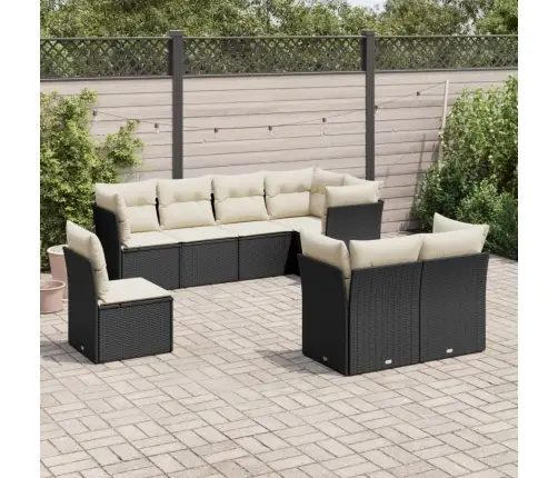 Sofos Komplektas Su Pagalvėlėmis, 8 Dalių, Juodas, Poliratanas