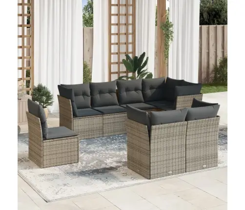 8-Daļīgs Dārza Dīvāna Komplekts Ar Matračiem, Pelēks Pe Pinums Vidaxl