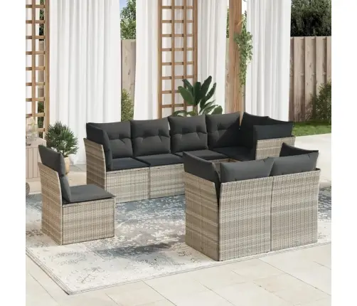 8-Daļīgs Dārza Dīvāna Komplekts,Matrači, Gaiši Pelēka Pe Pinums Vidaxl