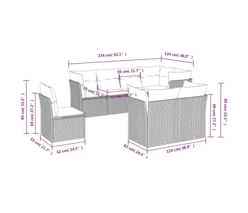 8-Daļīgs Dārza Dīvānu Komplekts, Matrači, Brūna Pe Rotangpalma Vidaxl