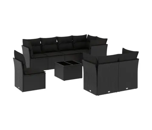 9-Daļīgs Dārza Dīvāna Komplekts, Matrači, Melna Pe Rotangpalma Vidaxl