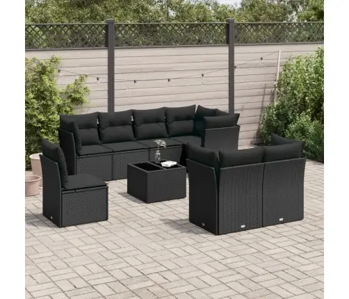 9-Daļīgs Dārza Dīvāna Komplekts, Matrači, Melna Pe Rotangpalma Vidaxl