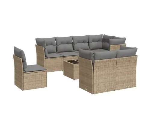 9-Daļīgs Dārza Dīvānu Komplekts, Matrači, Bēša Pe Rotangpalma Vidaxl