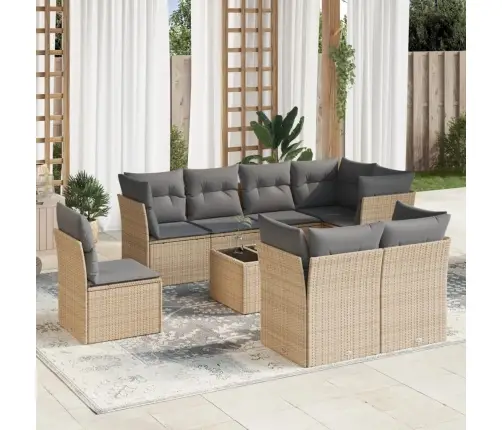 9-Daļīgs Dārza Dīvānu Komplekts, Matrači, Bēša Pe Rotangpalma Vidaxl