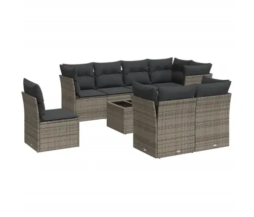 9-Daļīgs Dārza Dīvāna Komplekts Ar Matračiem, Pelēks Pe Pinums Vidaxl