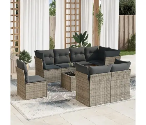 9-Daļīgs Dārza Dīvāna Komplekts Ar Matračiem, Pelēks Pe Pinums Vidaxl