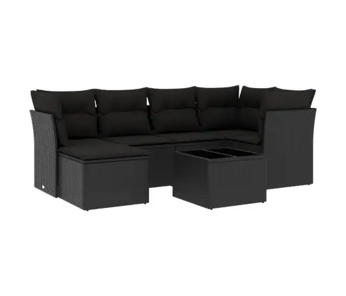 Sofos Komplektas Su Pagalvėlėmis, 7 Dalių, Juodas, Poliratanas