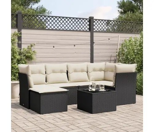 7-Daļīgs Dārza Dīvāna Komplekts Ar Matračiem, Melna Pe Vidaxl