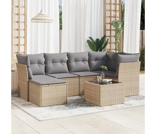 7-Daļīgs Dārza Dīvāna Komplekts, Matrači, Bēša Pe Rotangpalma Vidaxl