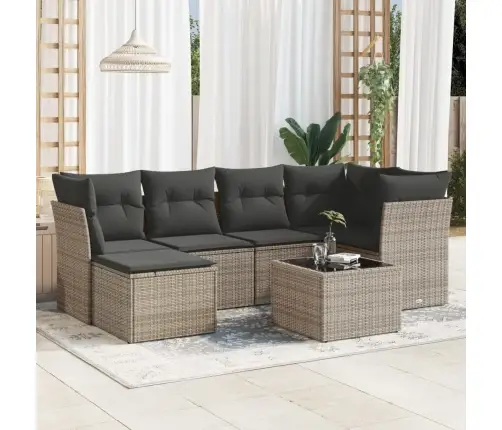 7-Daļīgs Dārza Dīvāna Komplekts, Matrači, Pelēka Pe Rotangpalma Vidaxl