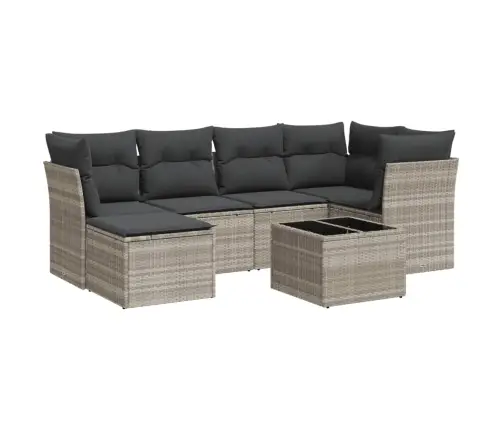 7-Osaline Aiamööblikomplekt Patjadega, Helehall, Polürotang